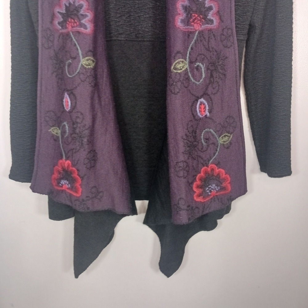 Simply Natural Alpaca Blend Embroidered Cardigan Women's L Asymmetrical Peru - Picture 5 of 8